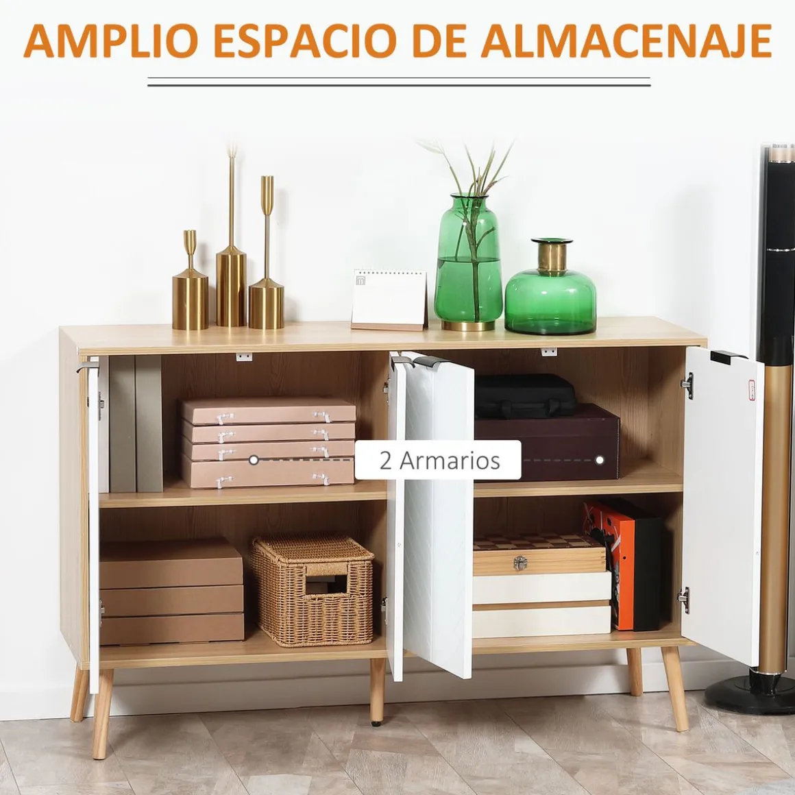 Aparador Pertegaz Homcom 4 puertas blanco/natural 77,4x120x35 cm