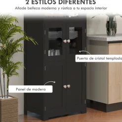 Aparador Pirita Homcom 2 armarios + compartimentos negro 162x60x30 cm