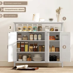 Aparador Polaris Homcom 3 puertas con estante blanco 88x100x35 cm