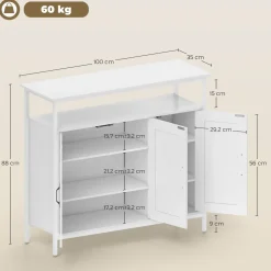 Aparador Polaris Homcom 3 puertas con estante blanco 88x100x35 cm