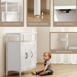 Aparador Polaris Homcom 3 puertas con estante blanco 88x100x35 cm
