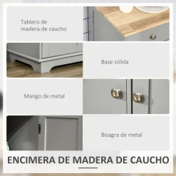 Aparador Refugio Homcom 3 puertas con 3 cajones gris 85x101x40 cm