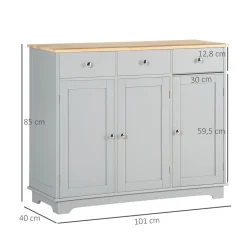 Aparador Refugio Homcom 3 puertas con 3 cajones gris 85x101x40 cm