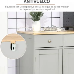 Aparador Refugio Homcom 3 puertas con 3 cajones gris 85x101x40 cm