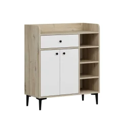 Aparador Reyna armario + cajón + 4 compartimentos natural/blanco 105x90x40 cm