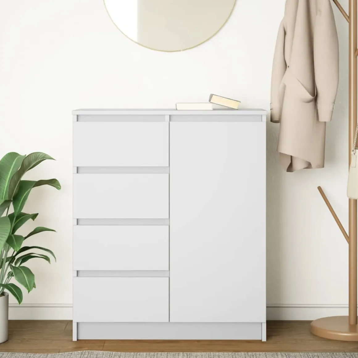 Aparador Rizo puerta + 4 cajones blanco 84x71x35 cm