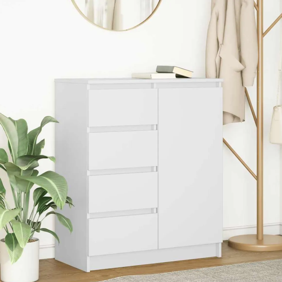 Aparador Rizo puerta + 4 cajones blanco 84x71x35 cm