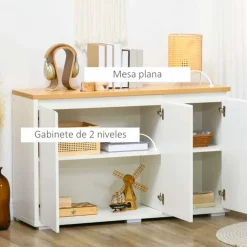 Aparador Roko Homcom 2 puertas + 2 estantes ajusables blanco 75x120x37 cm