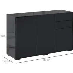 Aparador Shagrila Homcom 3 puertas + 2 cajones + estantes negro 74x117x36 cm