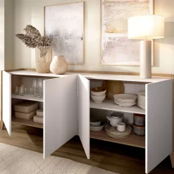 Aparador Sky 4 puertas blanco/natural 77,5x180x39,2 cm