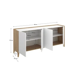 Aparador Sky 4 puertas blanco/natural 77,5x180x39,2 cm