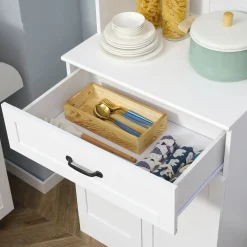 Aparador Tina Homcom 4 puertas + 2 compartimentos blanco 161x60x38 cm