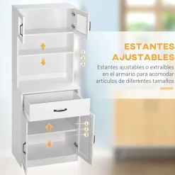 Aparador Tina Homcom 4 puertas + 2 compartimentos blanco 161x60x38 cm