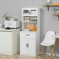 Aparador Tina Homcom 4 puertas + 2 compartimentos blanco 161x60x38 cm