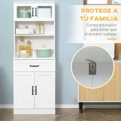 Aparador Tina Homcom 4 puertas + 2 compartimentos blanco 161x60x38 cm