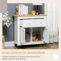 Aparador Tulipa Homcom 2 cajones + armario blanco 80x78x35 cm