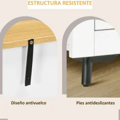 Aparador Tulipa Homcom 2 cajones + armario blanco 80x78x35 cm