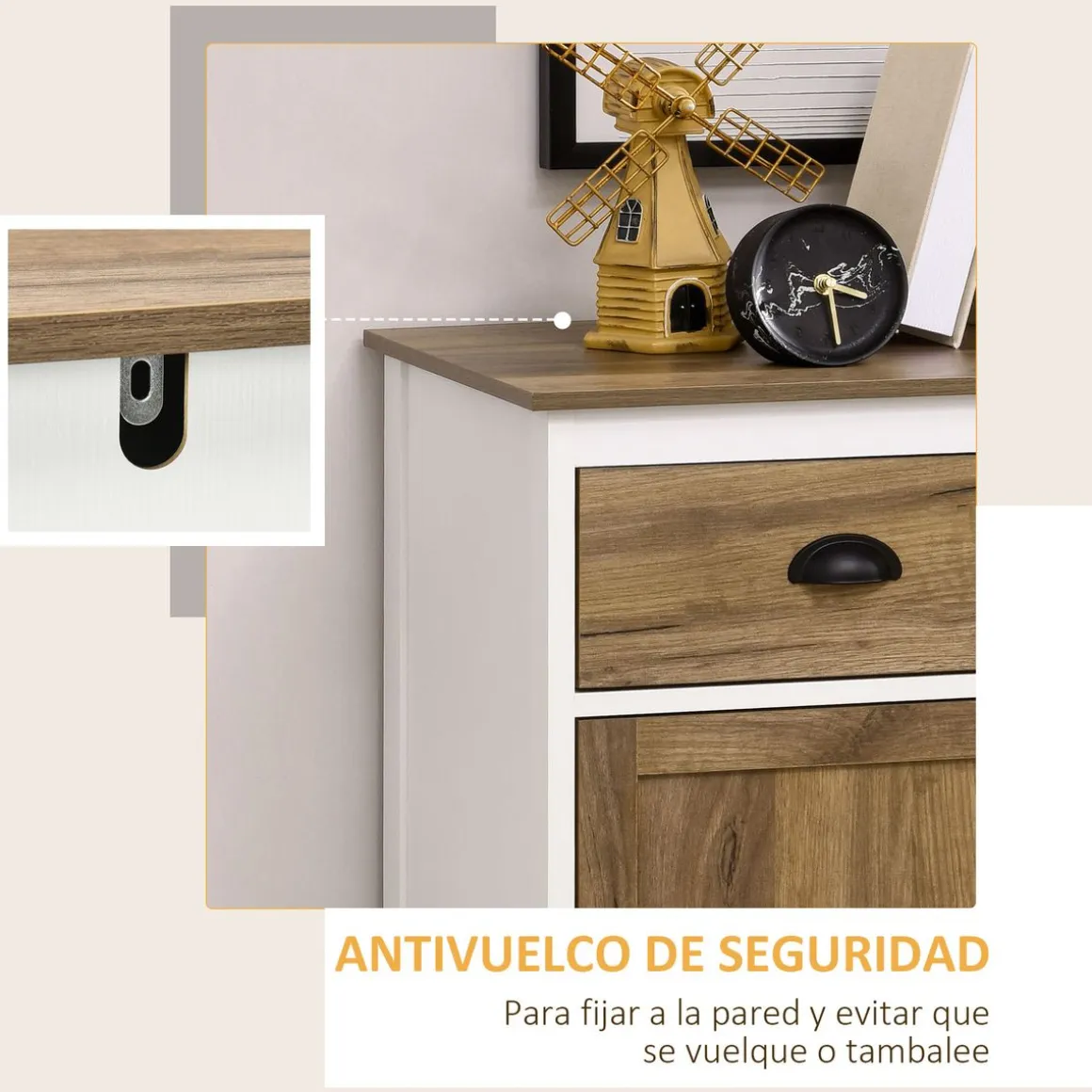 Aparador Tuvalu Homcom 2 puertas blanco/madera 89,4x78,5x39 cm