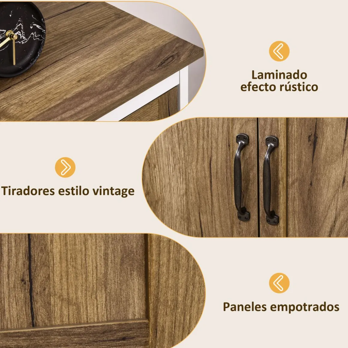 Aparador Tuvalu Homcom 2 puertas blanco/madera 89,4x78,5x39 cm