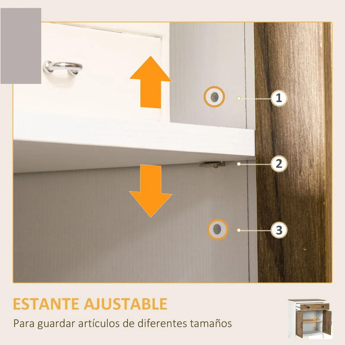 Aparador Tuvalu Homcom 2 puertas blanco/madera 89,4x78,5x39 cm