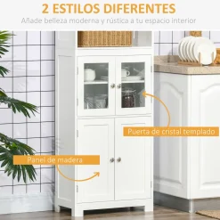 Aparador Unic Homcom 4 puertas + estantes abiertos blanco 162x60x30 cm