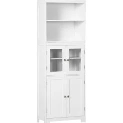 Aparador Unic Homcom 4 puertas + estantes abiertos blanco 162x60x30 cm