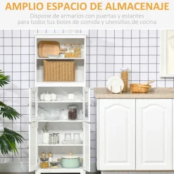 Aparador Unic Homcom 4 puertas + estantes abiertos blanco 162x60x30 cm