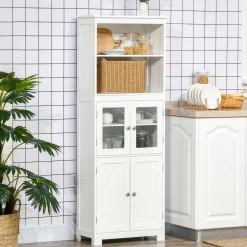 Aparador Unic Homcom 4 puertas + estantes abiertos blanco 162x60x30 cm