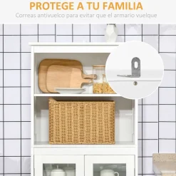 Aparador Unic Homcom 4 puertas + estantes abiertos blanco 162x60x30 cm