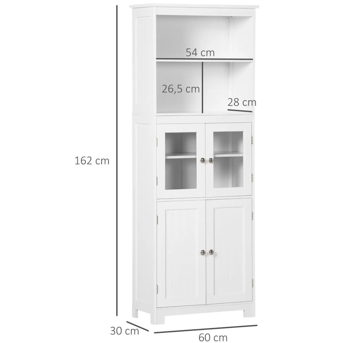 Aparador Unic Homcom 4 puertas + estantes abiertos blanco 162x60x30 cm