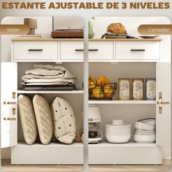 Aparador Venecia Homcom 2 cajones + 2 puertas blanco/natural 90,3x68,6x35 cm