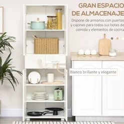 Aparador Viento Homcom 4 puertas + 2 cajones blanco 170x60x35 cm