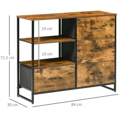 Aparador Évora Homcom 4 cajones de tela + 2 estantes marrón oscuro 71,5x84x30 cm
