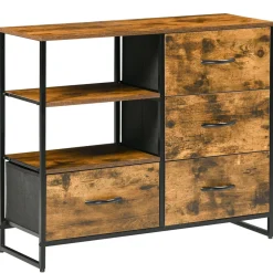 Aparador Évora Homcom 4 cajones de tela + 2 estantes marrón oscuro 71,5x84x30 cm