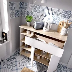 Aparador Wok 4 compartimentos con 2 cajones y 2 puertas blanco/natural 102x120x40 cm