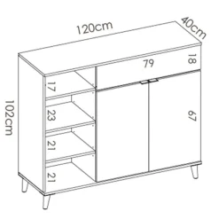 Aparador Wok 4 compartimentos con 2 cajones y 2 puertas blanco/natural 102x120x40 cm
