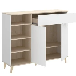 Aparador Wok 4 compartimentos con 2 cajones y 2 puertas blanco/natural 102x120x40 cm