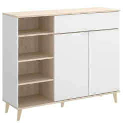 Aparador Wok 4 compartimentos con 2 cajones y 2 puertas blanco/natural 102x120x40 cm