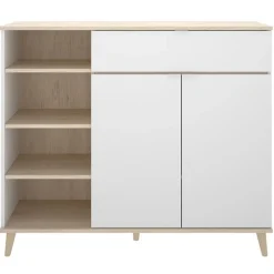 Aparador Wok 4 compartimentos con 2 cajones y 2 puertas blanco/natural 102x120x40 cm