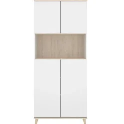 Aparador Wok 4 puertas con compartimento abierto blanco/natural 189x80x40 cm