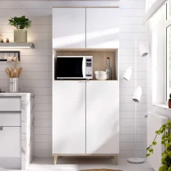Aparador Wok 4 puertas con compartimento abierto blanco/natural 189x80x40 cm