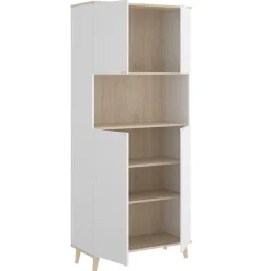 Aparador Wok 4 puertas con compartimento abierto blanco/natural 189x80x40 cm