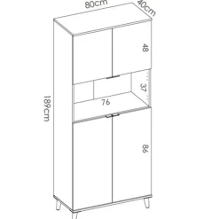 Aparador Wok 4 puertas con compartimento abierto blanco/natural 189x80x40 cm