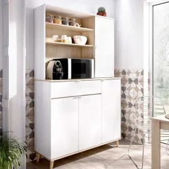 Aparador Wok 4 puertas con cajón y 2 estantes blanco/natural 191x120x40 cm