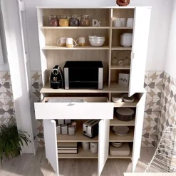 Aparador Wok 4 puertas con cajón y 2 estantes blanco/natural 191x120x40 cm