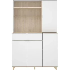 Aparador Wok 4 puertas con cajón y 2 estantes blanco/natural 191x120x40 cm
