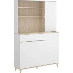 Aparador Wok 4 puertas con cajón y 2 estantes blanco/natural 191x120x40 cm