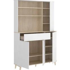 Aparador Wok 4 puertas con cajón y 2 estantes blanco/natural 191x120x40 cm