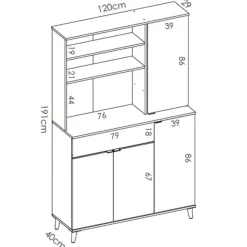 Aparador Wok 4 puertas con cajón y 2 estantes blanco/natural 191x120x40 cm