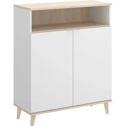 Aparador Wok 2 puertas con compartimento blanco/natural 102x80x40 cm